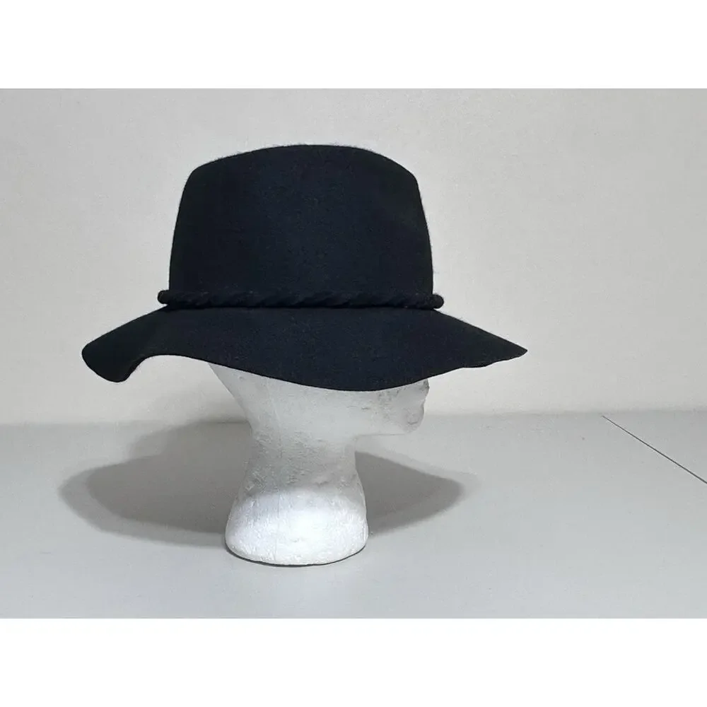 D&Y Black 100% Wool Wide Brim Floppy Hat Womens Boho Western One SZ Fits Most